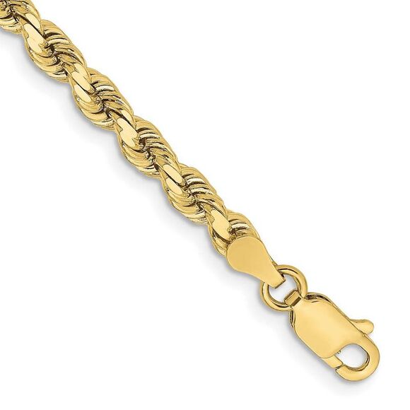 3.75mm 10K Yellow Gold Diamond Cut Solid Rope Chain Bracelet, 9 Inch